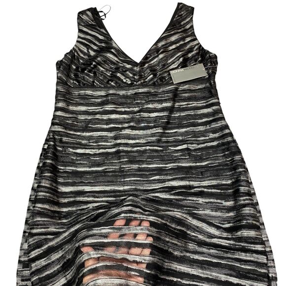 Donna Ricco Shift Dress Womens 14 Gray Lined Striped Midi Sleeveless Back Zip - Picture 16 of 16